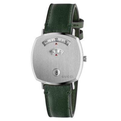 Gucci Grip Stainless Steel Covered Dial Green Leather Strap Watch - YA157406